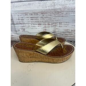 Sam Edelman Romy cork wedge thong sandals metallic gold upper Size 9M